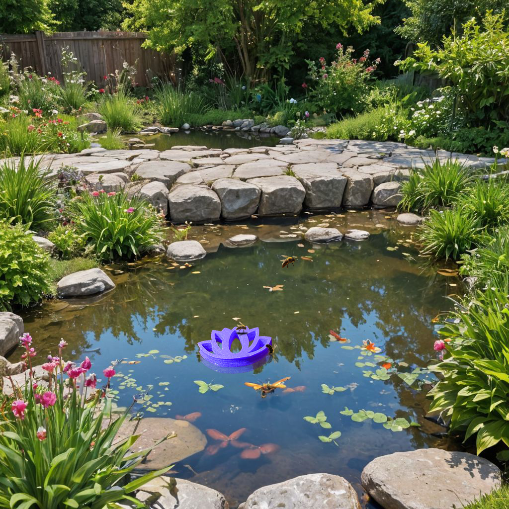 Lotus Flower Bee Raft floating in a garden pond to help bees in extreme heat find a safe place to land near water
